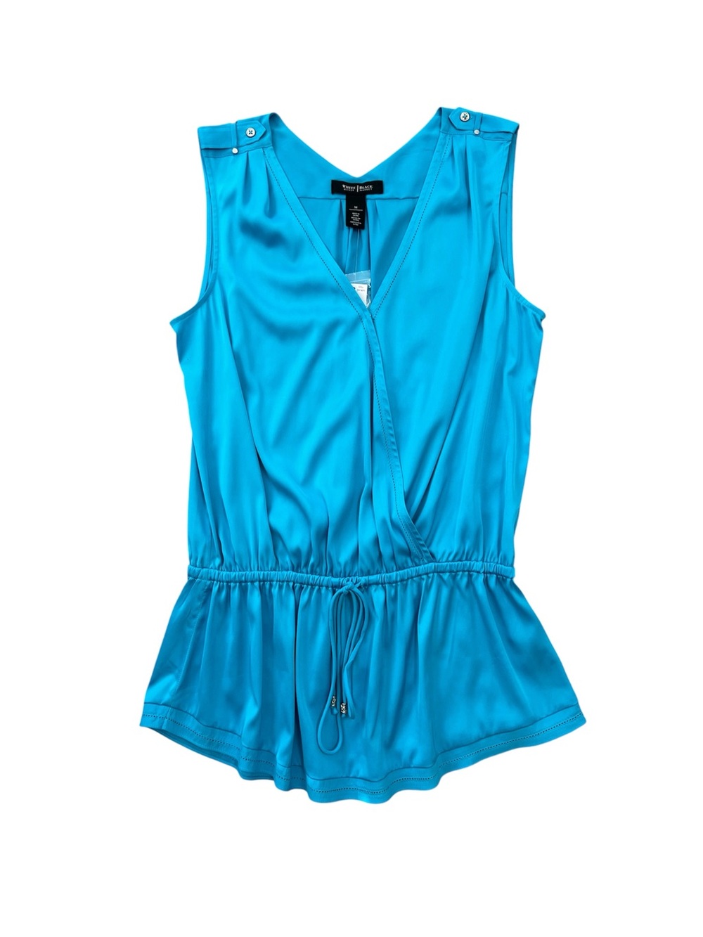 WHITE HOUSE BLACK MARKET turquoise blue v-neck cinched waist top size MEDIUM NWT